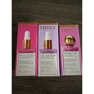 Truly Beauty Buns of Glowry Acai Your Boobies Birthday Sex Body Serum Oil Set 3